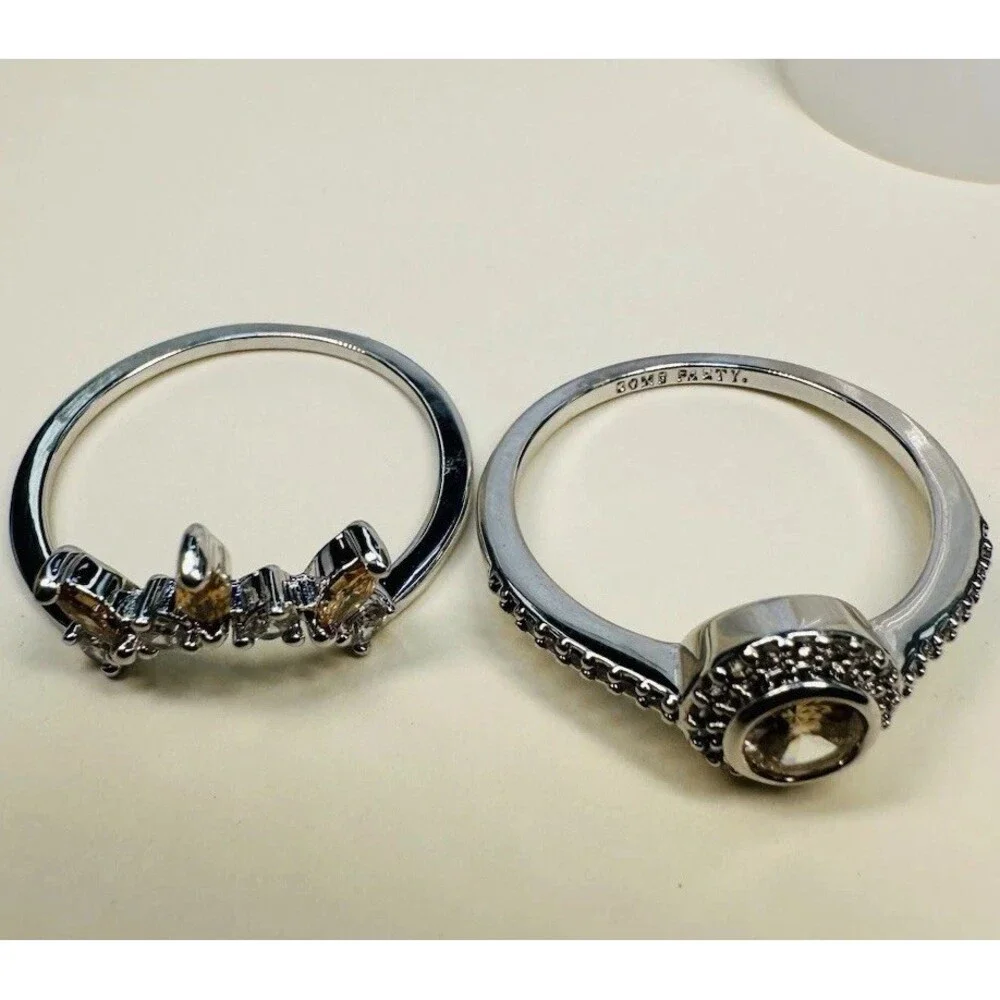 Bomb Party Size 8 Rhodium Plated Champagne Crystal Crown Ring Set